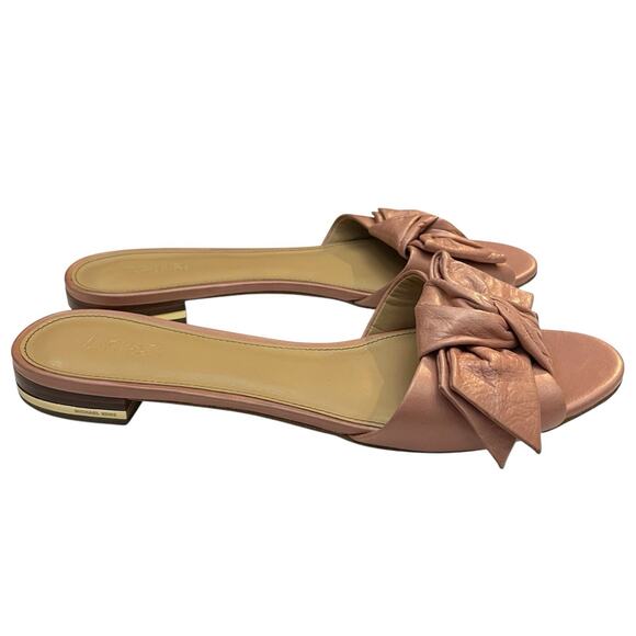 Michael Michael Kors Willa Bow Slide Sandals 9.5M Flat Leather Pink Open Toe - Picture 1 of 10